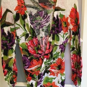 GUINEVERE Lightweight Cotton Floral Print Long Sleeve Open Cardigan; XS